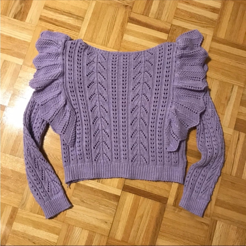 Hello Moon Shop - Lavender Knit Sweater with Ruffle Sleeves